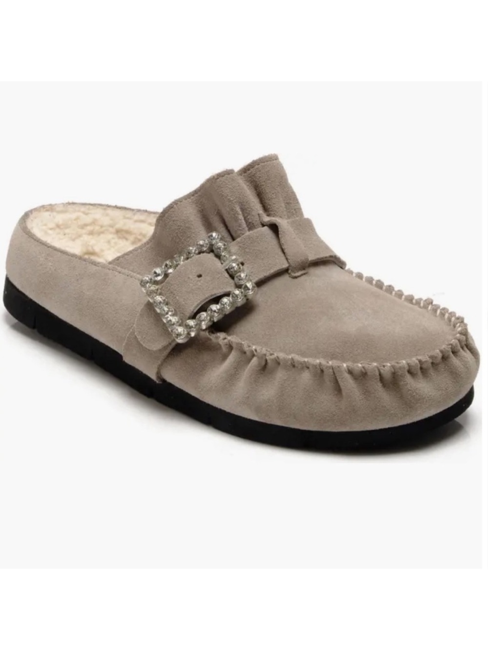 Free People Taupe Suede Rhinestone Buckle Mule